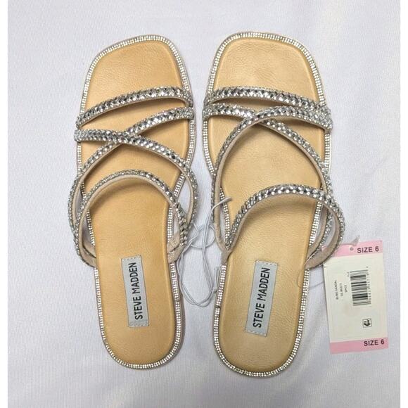 New Steve Madden Spice Bling Sandal Strappy Jewel Slide Square Toe Open 6 SF2367 - Picture 5 of 9